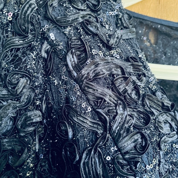 Alex Evenings Long Empire Waist Dress Soutache Bodice Cascade Ruffle Skirt 10 - Picture 7 of 15